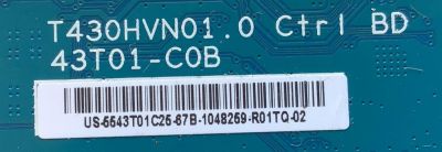 KIT DE TARJETAS PARA TV VIZIO / MAIN FUENTE 75500W01A0096 / TP.MT5580.PB75 / T-CON 55.43T01.C25 / T430HVN1.0 / 5543T01C25 / PANEL T430HVN01.0 / MODELO D43-D2 LWZ2ULDS / D43-D2 - Imagen 2